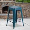 Flash Furniture Kai Commercial Grade 24″ High Backless Black Metal Indoor-Outdoor Counter Height Stool with Square Seat(Antique Blue)