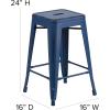 Flash Furniture Kai Commercial Grade 24″ High Backless Black Metal Indoor-Outdoor Counter Height Stool with Square Seat(Antique Blue)