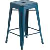 Flash Furniture Kai Commercial Grade 24″ High Backless Black Metal Indoor-Outdoor Counter Height Stool with Square Seat(Antique Blue)