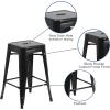 Flash Furniture Kai Commercial Grade 24″ High Backless Black Metal Indoor-Outdoor Counter Height Stool with Square Seat(Black)