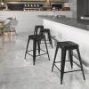 Flash Furniture Kai Commercial Grade 24″ High Backless Black Metal Indoor-Outdoor Counter Height Stool with Square Seat(Black)