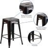 Flash Furniture Kai Commercial Grade 24″ High Backless Black Metal Indoor-Outdoor Counter Height Stool with Square Seat(Black-antique Gold)