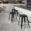 Flash Furniture Kai Commercial Grade 24″ High Backless Black Metal Indoor-Outdoor Counter Height Stool with Square Seat(Black-antique Gold)