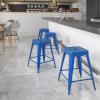 Flash Furniture Kai Commercial Grade 24″ High Backless Black Metal Indoor-Outdoor Counter Height Stool with Square Seat(Blue)