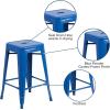 Flash Furniture Kai Commercial Grade 24″ High Backless Black Metal Indoor-Outdoor Counter Height Stool with Square Seat(Blue)