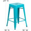 Flash Furniture Kai Commercial Grade 24″ High Backless Black Metal Indoor-Outdoor Counter Height Stool with Square Seat(Crystal Teal-blue)