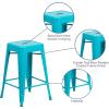 Flash Furniture Kai Commercial Grade 24″ High Backless Black Metal Indoor-Outdoor Counter Height Stool with Square Seat(Crystal Teal-blue)