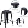 Flash Furniture Kai Commercial Grade 24″ High Backless Black Metal Indoor-Outdoor Counter Height Stool with Square Seat(Distressed Black)