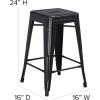 Flash Furniture Kai Commercial Grade 24″ High Backless Black Metal Indoor-Outdoor Counter Height Stool with Square Seat(Distressed Black)