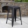 Flash Furniture Kai Commercial Grade 24″ High Backless Black Metal Indoor-Outdoor Counter Height Stool with Square Seat(Distressed Black)