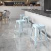 Flash Furniture Kai Commercial Grade 24″ High Backless Black Metal Indoor-Outdoor Counter Height Stool with Square Seat(Distressed Green-blue)