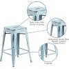 Flash Furniture Kai Commercial Grade 24″ High Backless Black Metal Indoor-Outdoor Counter Height Stool with Square Seat(Distressed Green-blue)