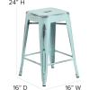Flash Furniture Kai Commercial Grade 24″ High Backless Black Metal Indoor-Outdoor Counter Height Stool with Square Seat(Distressed Green-blue)