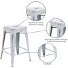 Flash Furniture Kai Commercial Grade 24″ High Backless Black Metal Indoor-Outdoor Counter Height Stool with Square Seat(Distressed White)