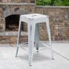 Flash Furniture Kai Commercial Grade 24″ High Backless Black Metal Indoor-Outdoor Counter Height Stool with Square Seat(Distressed White)