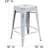 Flash Furniture Kai Commercial Grade 24″ High Backless Black Metal Indoor-Outdoor Counter Height Stool with Square Seat(Distressed White)