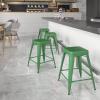 Flash Furniture Kai Commercial Grade 24″ High Backless Black Metal Indoor-Outdoor Counter Height Stool with Square Seat(Green)