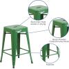 Flash Furniture Kai Commercial Grade 24″ High Backless Black Metal Indoor-Outdoor Counter Height Stool with Square Seat(Green)