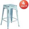 Flash Furniture Kai Commercial Grade 24″ High Backless Black Metal Indoor-Outdoor Counter Height Stool with Square Seat(Green-blue)