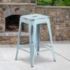 Flash Furniture Kai Commercial Grade 24″ High Backless Black Metal Indoor-Outdoor Counter Height Stool with Square Seat(Green-blue)