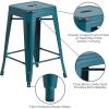 Flash Furniture Kai Commercial Grade 24″ High Backless Black Metal Indoor-Outdoor Counter Height Stool with Square Seat(Kelly Blue-teal)