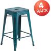 Flash Furniture Kai Commercial Grade 24″ High Backless Black Metal Indoor-Outdoor Counter Height Stool with Square Seat(Kelly Blue-teal)