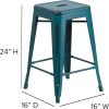 Flash Furniture Kai Commercial Grade 24″ High Backless Black Metal Indoor-Outdoor Counter Height Stool with Square Seat(Kelly Blue-teal)