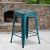 Flash Furniture Kai Commercial Grade 24″ High Backless Black Metal Indoor-Outdoor Counter Height Stool with Square Seat(Kelly Blue-teal)