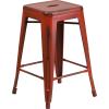 Flash Furniture Kai Commercial Grade 24″ High Backless Black Metal Indoor-Outdoor Counter Height Stool with Square Seat(Kelly Red)