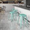 Flash Furniture Kai Commercial Grade 24″ High Backless Black Metal Indoor-Outdoor Counter Height Stool with Square Seat(Mint Green)