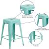 Flash Furniture Kai Commercial Grade 24″ High Backless Black Metal Indoor-Outdoor Counter Height Stool with Square Seat(Mint Green)