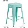 Flash Furniture Kai Commercial Grade 24″ High Backless Black Metal Indoor-Outdoor Counter Height Stool with Square Seat(Mint Green)