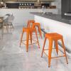 Flash Furniture Kai Commercial Grade 24″ High Backless Black Metal Indoor-Outdoor Counter Height Stool with Square Seat(Orange)