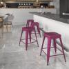 Flash Furniture Kai Commercial Grade 24″ High Backless Black Metal Indoor-Outdoor Counter Height Stool with Square Seat(Purple)