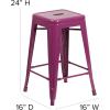 Flash Furniture Kai Commercial Grade 24″ High Backless Black Metal Indoor-Outdoor Counter Height Stool with Square Seat(Purple)