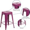 Flash Furniture Kai Commercial Grade 24″ High Backless Black Metal Indoor-Outdoor Counter Height Stool with Square Seat(Purple)