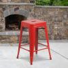 Flash Furniture Kai Commercial Grade 24″ High Backless Black Metal Indoor-Outdoor Counter Height Stool with Square Seat(Red)