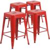 Flash Furniture Kai Commercial Grade 24″ High Backless Black Metal Indoor-Outdoor Counter Height Stool with Square Seat(Red)