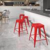 Flash Furniture Kai Commercial Grade 24″ High Backless Black Metal Indoor-Outdoor Counter Height Stool with Square Seat(Red)