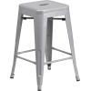 Flash Furniture Kai Commercial Grade 24″ High Backless Black Metal Indoor-Outdoor Counter Height Stool with Square Seat(Silver)