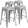 Flash Furniture Kai Commercial Grade 24″ High Backless Black Metal Indoor-Outdoor Counter Height Stool with Square Seat(Silver)