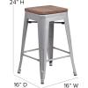 Flash Furniture Kai Commercial Grade 24″ High Backless Black Metal Indoor-Outdoor Counter Height Stool with Square Seat(Silver)
