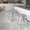Flash Furniture Kai Commercial Grade 24″ High Backless Black Metal Indoor-Outdoor Counter Height Stool with Square Seat(Silver)