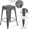 Flash Furniture Kai Commercial Grade 24″ High Backless Black Metal Indoor-Outdoor Counter Height Stool with Square Seat(Silver Gray)
