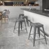 Flash Furniture Kai Commercial Grade 24″ High Backless Black Metal Indoor-Outdoor Counter Height Stool with Square Seat(Silver Gray)