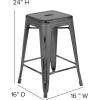 Flash Furniture Kai Commercial Grade 24″ High Backless Black Metal Indoor-Outdoor Counter Height Stool with Square Seat(Silver Gray)