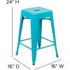 Flash Furniture Kai Commercial Grade 24″ High Backless Black Metal Indoor-Outdoor Counter Height Stool with Square Seat(Teal)