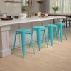 Flash Furniture Kai Commercial Grade 24″ High Backless Black Metal Indoor-Outdoor Counter Height Stool with Square Seat(Teal)
