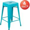 Flash Furniture Kai Commercial Grade 24″ High Backless Black Metal Indoor-Outdoor Counter Height Stool with Square Seat(Teal)