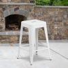 Flash Furniture Kai Commercial Grade 24″ High Backless Black Metal Indoor-Outdoor Counter Height Stool with Square Seat(White)